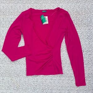 Elegant NWT Benetton Italy Rose Pink Wrap Top